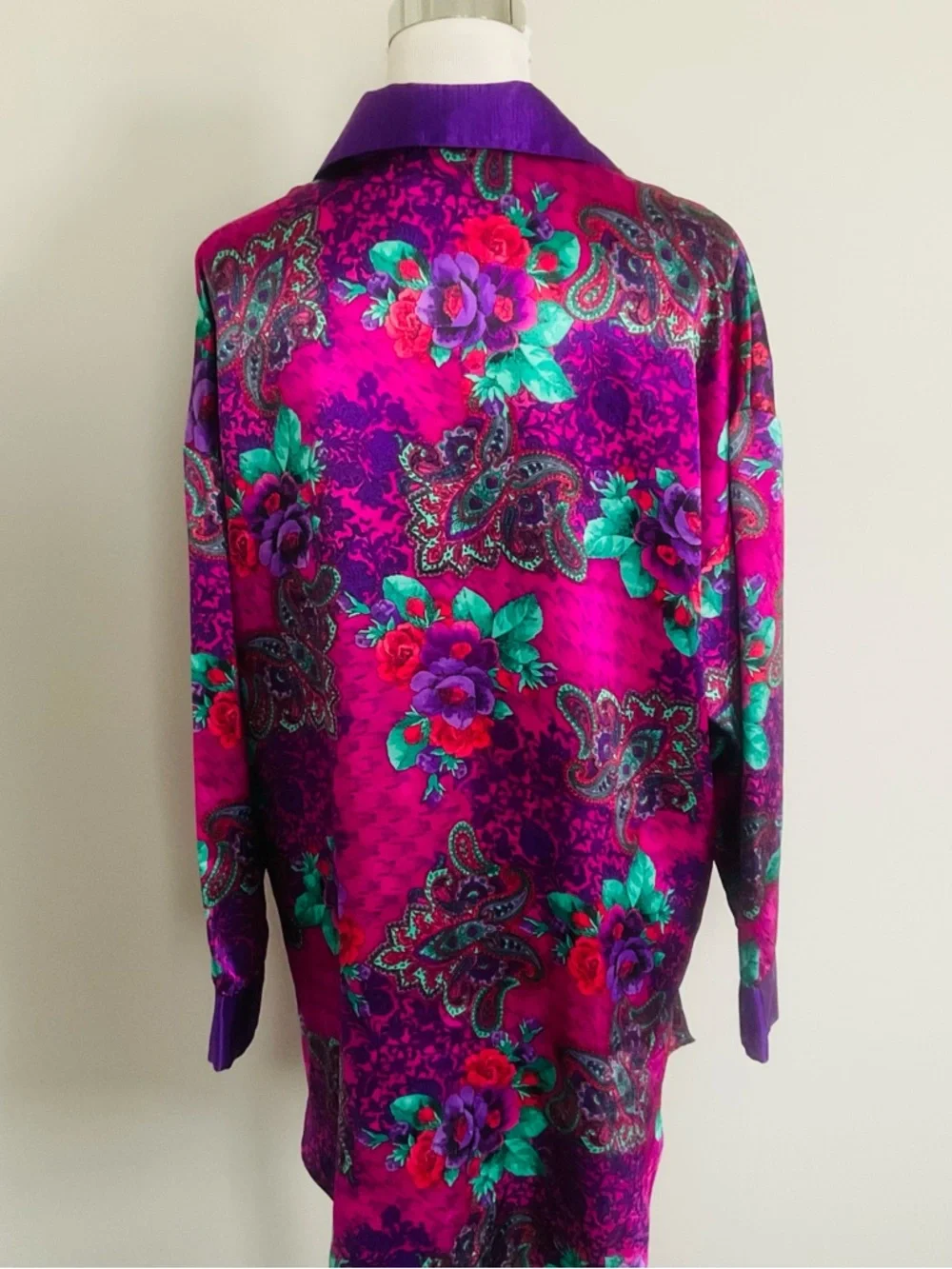 Victoria Secret Floral Multi Colored Night Shirt Long Sleeve Collared M/L-VTG